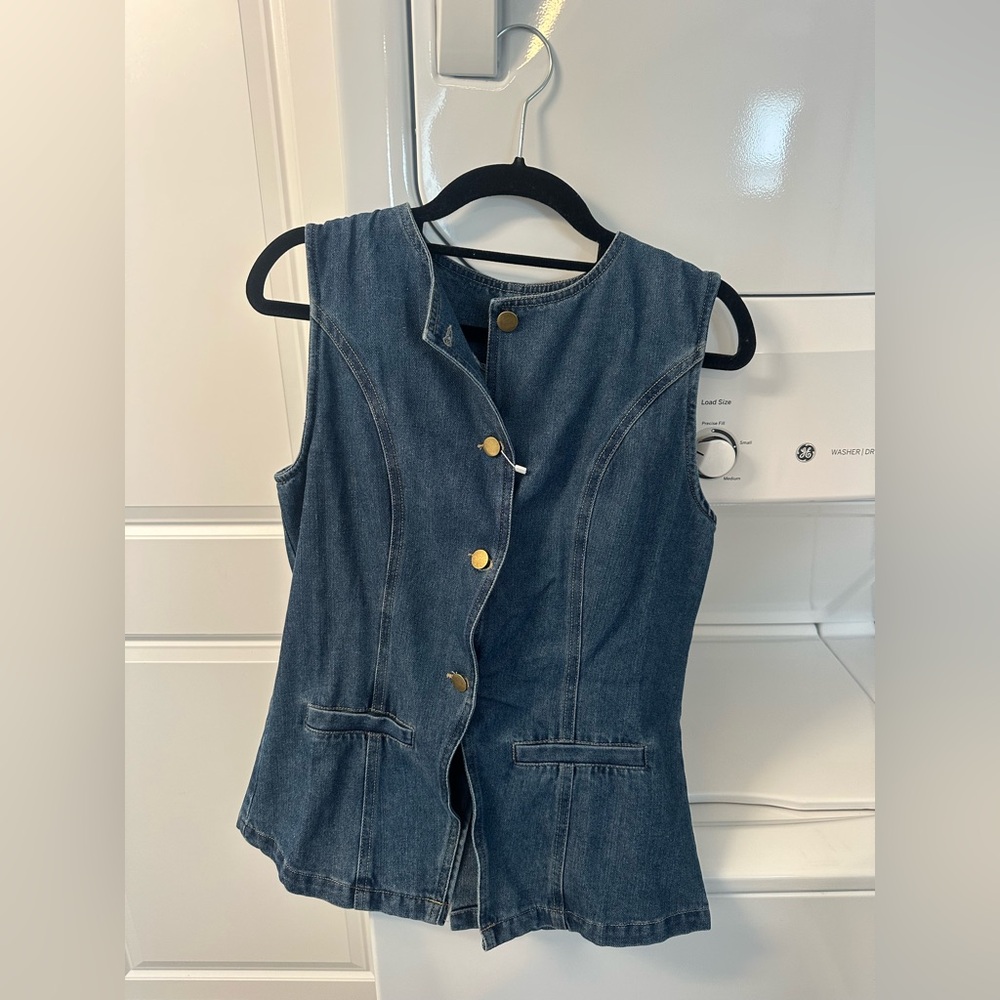 Denim Vest with Gold Buttons